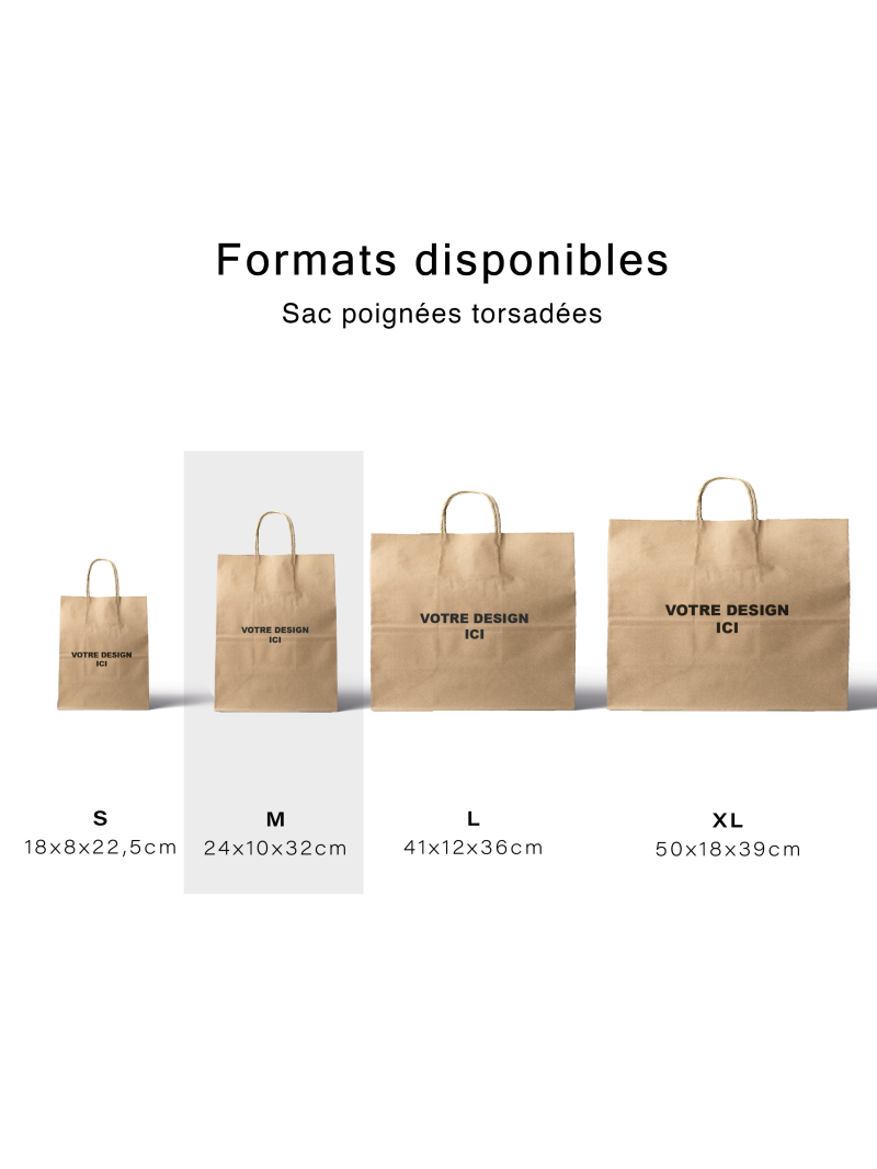 Sac poignées torsadées - Kraft brun