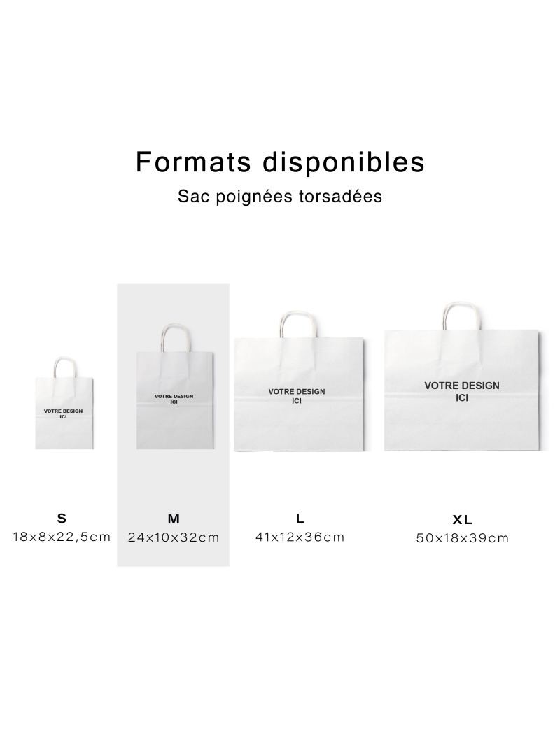 Sac poignées torsadées - Kraft blanc