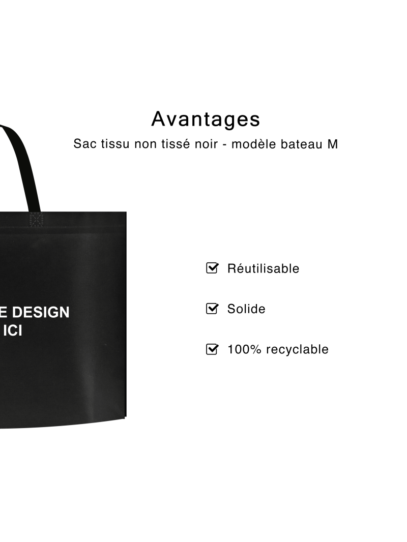 SAC TISSU NON TISSE NOIR - MODÈLE BATEAU M