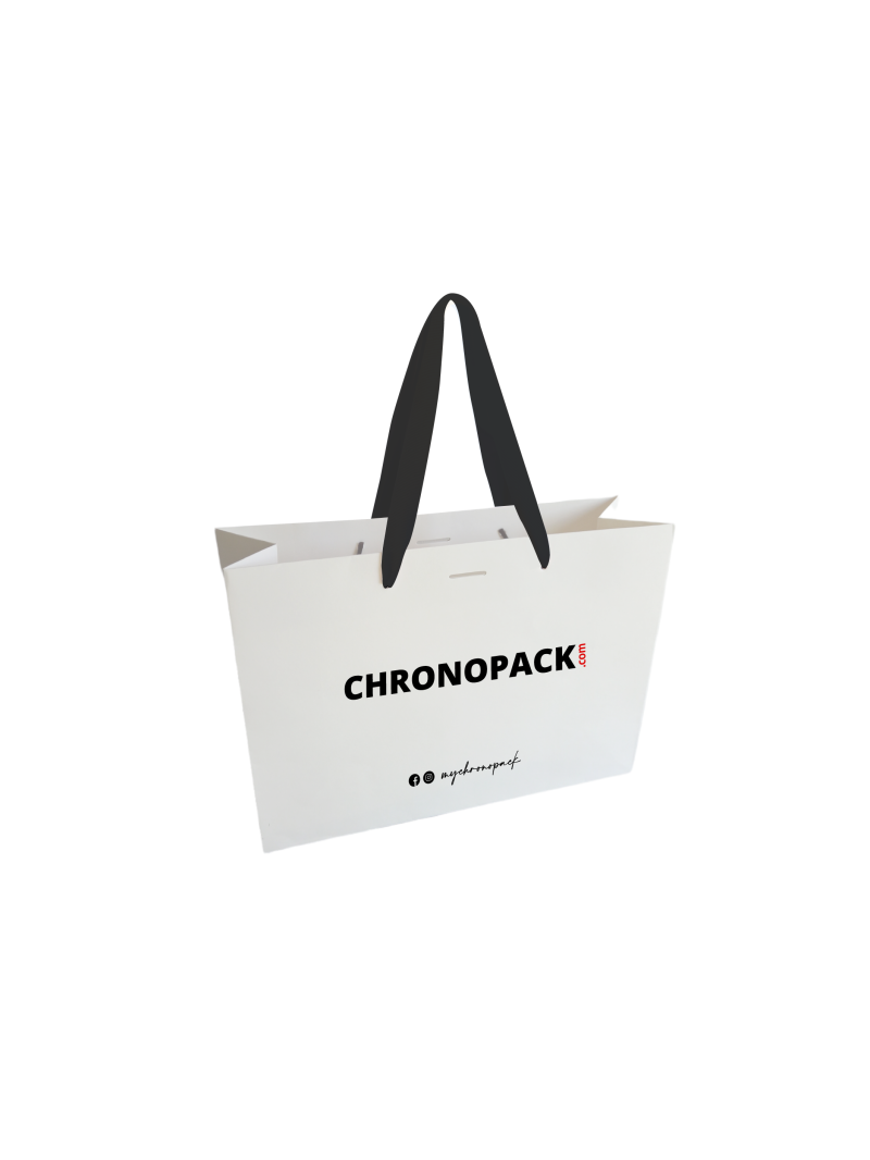 Luxe paper bag with black ribbon handle - White M