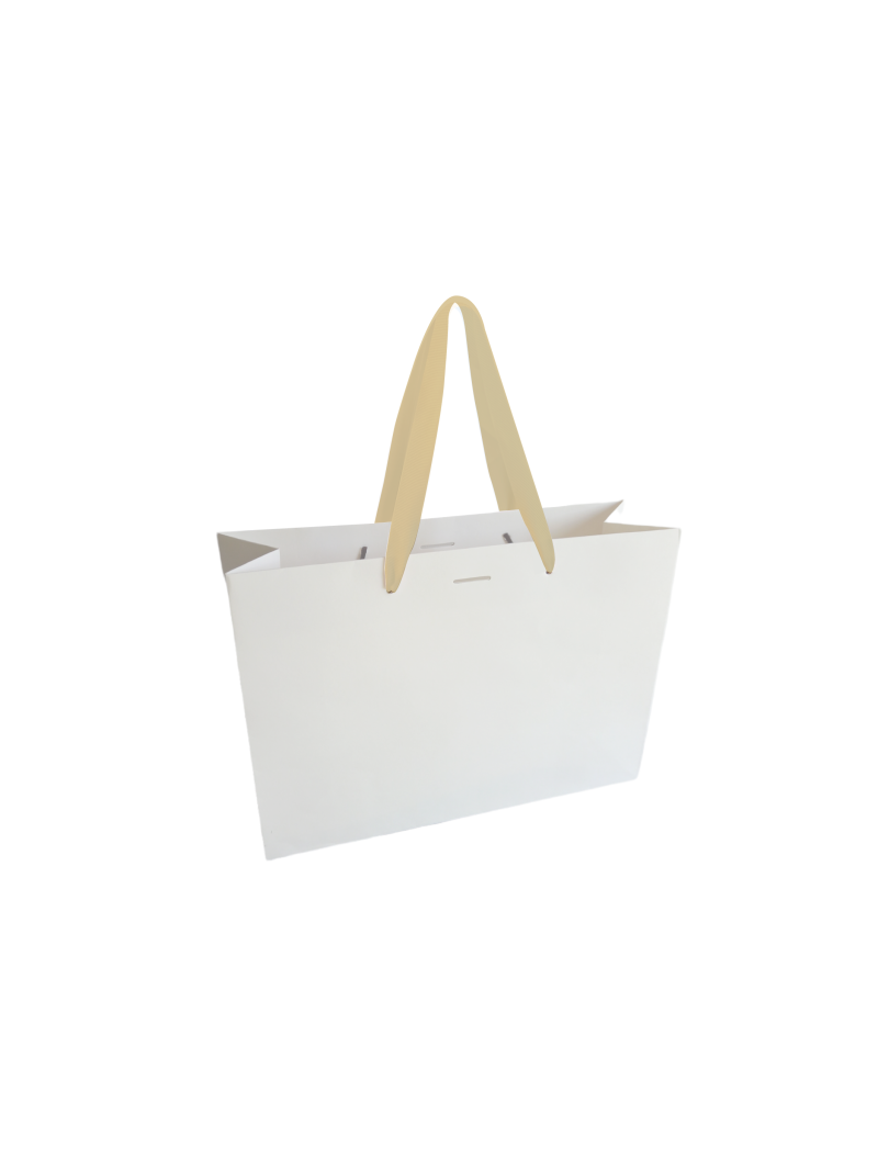 Sac papier Luxe poignée ruban noir - Blanc M