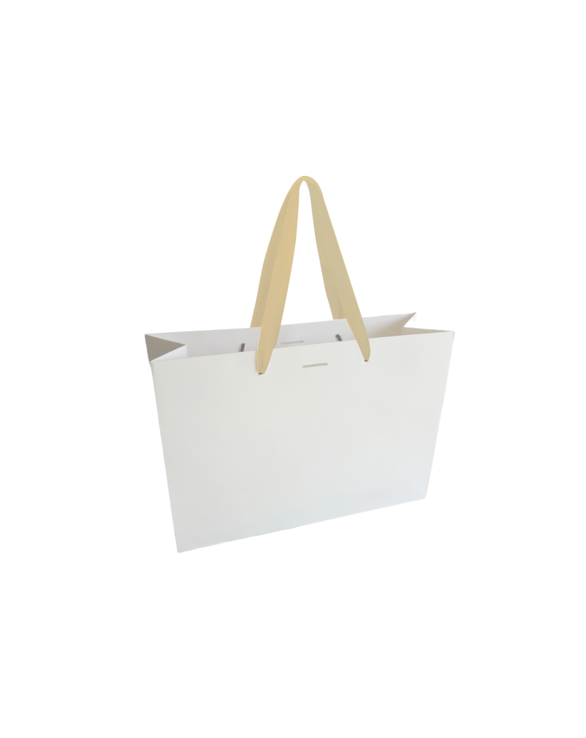 Sac papier Luxe poignée ruban noir - Blanc M