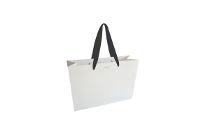 Sac papier Luxe poignée ruban noir - Blanc M sans impression