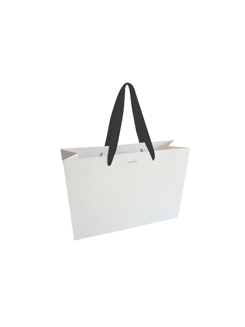 Sac papier Luxe poignée ruban noir - Blanc M