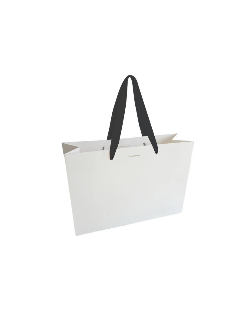 Sac papier Luxe poignée ruban noir - Blanc M