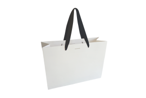 Sac papier Luxe poignée ruban noir - Blanc L sans impression