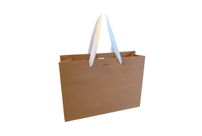 Sac papier Luxe poignée ruban blanc - Kraft L sans impression