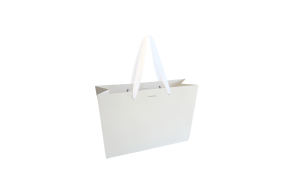 Sac papier Luxe poignée ruban blanc - Blanc M sans impression