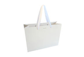 Sac papier Luxe poignée ruban blanc - Blanc L sans impression