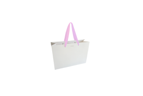 Sac papier Luxe poignée ruban rose - Blanc S sans impression