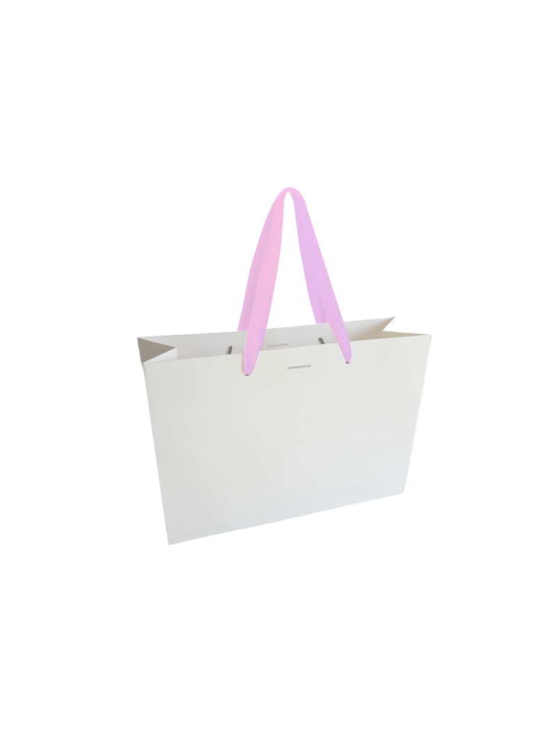 Sac papier Luxe poignée ruban noir - Blanc M